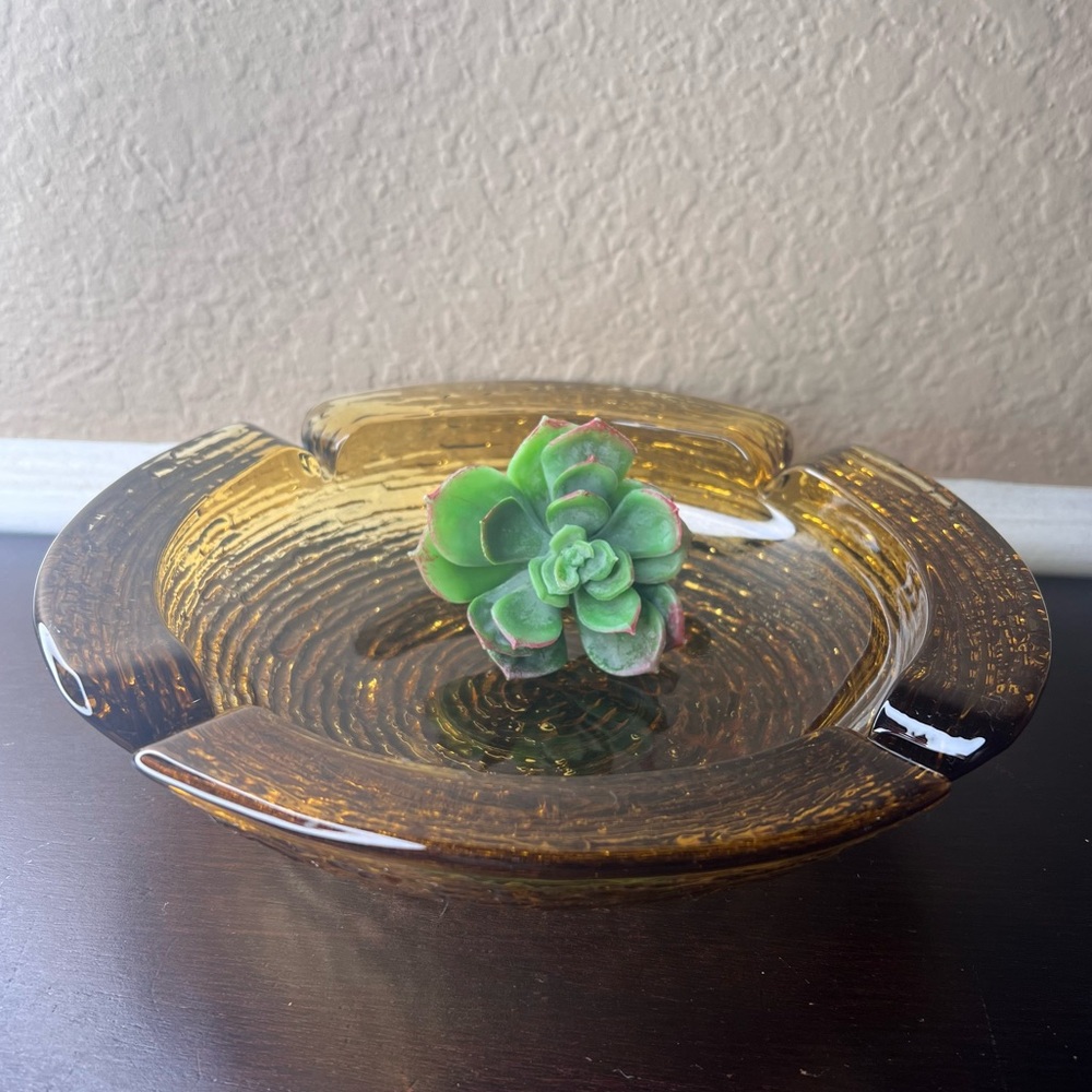 Vintage 1970s Anchor Hocking Soreno Amber Ashtray, Thick Glass